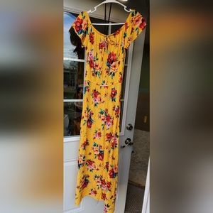 Mustard Floral Maxi Dress with flutter sleeves